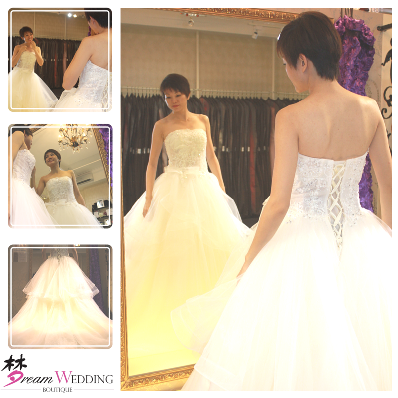 Dream Wedding Boutique Singapore Bridal wedding gown rental long white wedding gown train romantic lace back