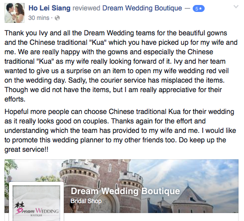 dream wedding boutique singapore top bridal customer review and testimonial