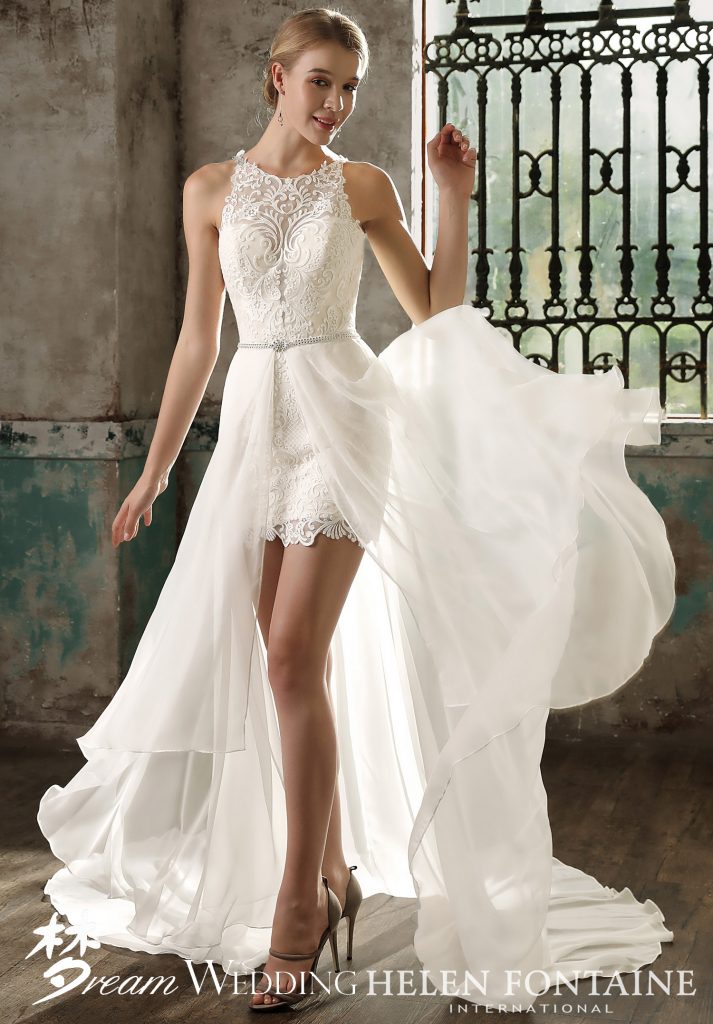 Sexy Short Lace Dress With Detachable Chiffon Train Style Hfw2733 Dream Wedding