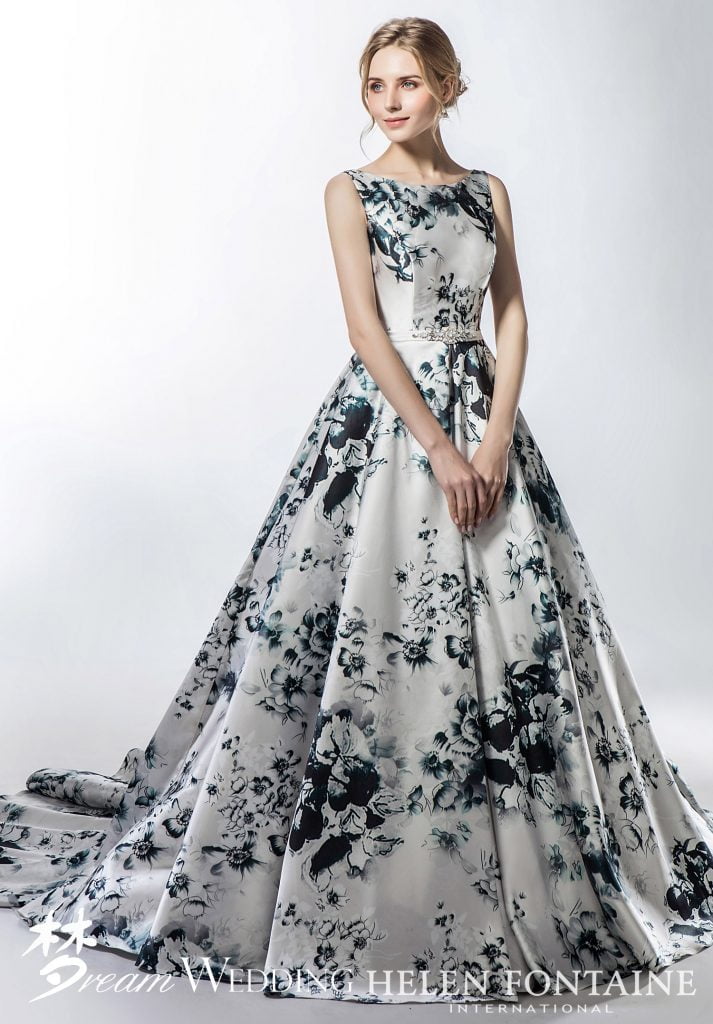 Floral Print Elegant A-Line Satin Dress Style # HFW2749 – Dream Wedding