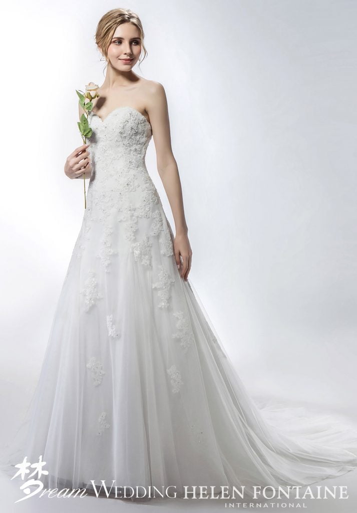Floral Lace A Line Wedding Dress Backless Bridal Gown with Sweep Train –  SheerGirl